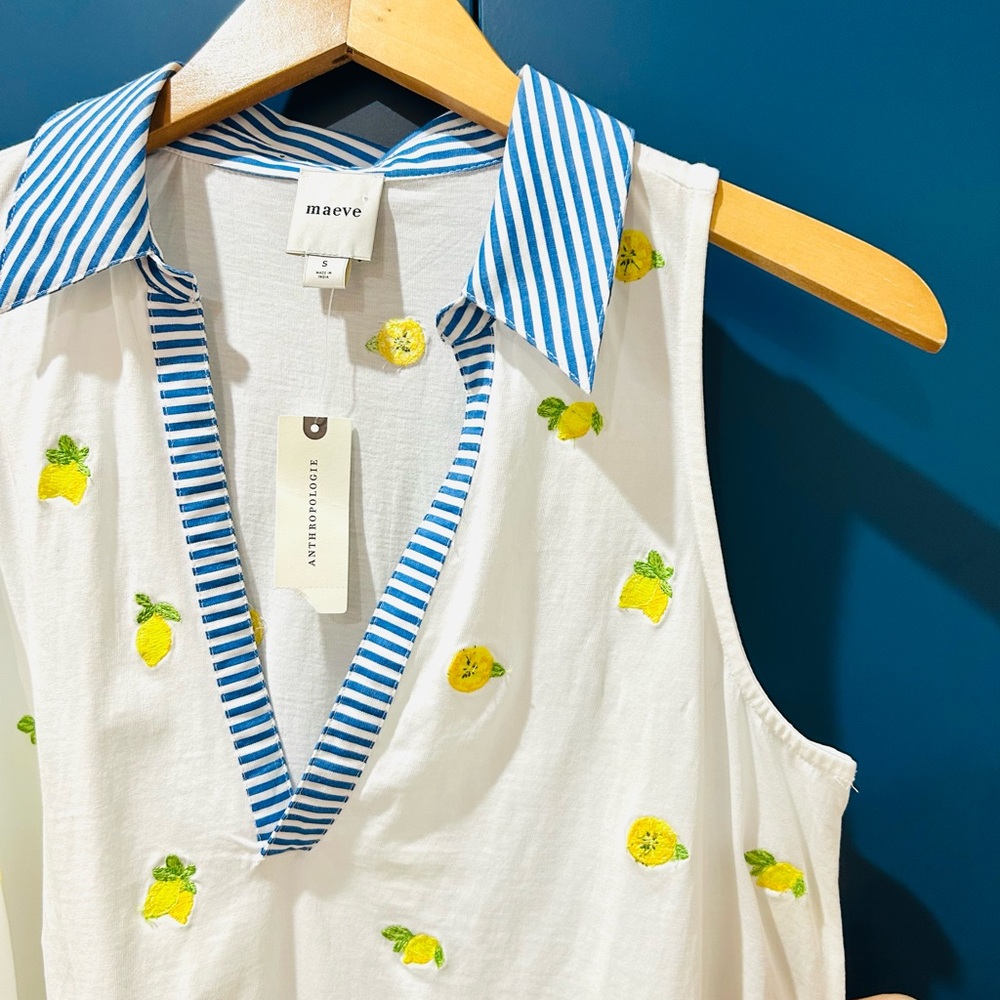 Anthropologie Maeve NWT Lemon Print Sleeveless Swing Top Coastal Preppy Size S - Picture 4 of 10